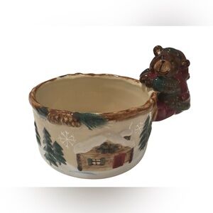 St. Nicholas Square Heartland 5" Candy Dish Dip Bowl Bear Evergreen Tree Cabin